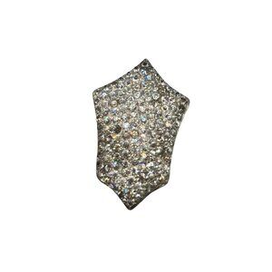 Antique Pot Metal Shield Pin Brooch with Rhinestones Hexagon Shape Pin